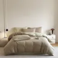 Khaki Cotton Jacquard Bedding Set 4-Piece Duvet Cover Set Variant Soft Breathable Comforter - Dream Weave - Coffee