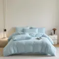 Light blue cotton jacquard bedding set, premium soft duvet cover and pillowcases for bedroom. - Dream Weave - Blue