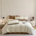Cream and brown cotton jacquard bedding set, 4-piece set variant for bedroom decor. - Dream Weave - Creamy Coffee