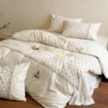 Französisches florales Baumwoll-Leinen Bettwäsche-Set mit Rüschen, elegantes dekoratives Set. - Coco-Hase - Ländlich / Vierteiliges Bettlaken-Set für 1,5-m-Bett