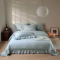Cotton solid color four-piece bedding set with elegant ruffle design for all seasons cozy bedroom - Starry Dawn / Four-piece Bedsheet Set For 1.5m Bed