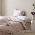 Luxurious silk tencel bedding set with elegant black trim for ultimate summer comfort. - Feather Soft Pink / [Flat Sheet Style] 1.5m 4-Piece Set - Duvet Cover 200x230