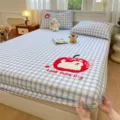Blue and white checkered fitted sheet with cute rabbit embroidery, soft cotton bedding set for home. - Apple Puppy / Pair of 48x74cm Pillowcases