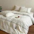 Französisches Blumen-Baumwollbettwäsche-Set mit zarten Rüschen, gemütlicher Bettbezug und Laken. - Coco-Hase - Schwarze Linienblume / Vierteiliges Bettlaken-Set für 1,5-m-Bett