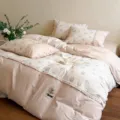 Französisches Bettwäsche-Set mit Blumenmuster, Spitze, vintage rosa Bettbezug 4-teilig. - Coco-Hase - Hasenpunkte / Vierteiliges Bettlaken-Set für 1,5-m-Bett