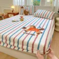 Cotton striped fitted bed sheet with cute horse embroidery, soft dorm bedding set SKU. - Striped Zebra