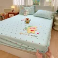 Cotton fitted sheet set with cute cartoon embroidery and polka dot design, soft and cozy. - Little Puppy Star