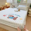 Cotton stripe fitted sheet cute puppy embroidery bedroom bedding set for home use - Musical Dogs