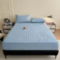 Gestepptes Baumwoll-Bettlaken-Set, 100% reine Baumwoll-Matratzenschoner mit zwei Kissenbezügen. - Wolkenweich - Blau / 200*220cm