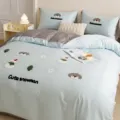 Cotton towel embroidery duvet cover set, cute snowman pattern bedding for bedroom, soft bed sheet. - Snowman Time / Bed Sheet Style - 0.9m 3-Piece Set