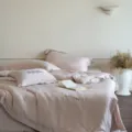 Detailed view of luxury washed tencel bedding set in soft pink, smooth and silky touch. - Creamy Series - Lazy Pink