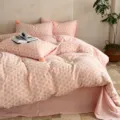 Parure de lit en coton jacquard rose avec motif à pois mignons et pompons élégants. - Ensemble 3 pièces drap plat 1,2 m / Rose