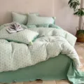 Parure de lit en coton vert menthe douce avec motif jacquard à pois style minimaliste. - Ensemble 3 pièces drap plat 1,2 m / Vert