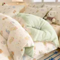 Cotton 4-piece bedding set with cute cartoon bear print, fresh light green variant, soft. - Childhood Fun Colors / 150x200cm Single Duvet Cover [Combed Cotton Comfortable & Skin-Friendly]