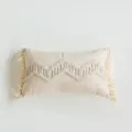 Beige rectangular throw pillow cover with tufted wavy design and decorative tassels. - Funi Long Style / 30x50cm