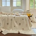 Floral embroidered cotton linen summer quilt, lightweight breathable air conditioning blanket. - Summer Wildflowers / 150x200cm Summer Quilt