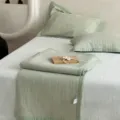 Σετ καλυμμάτων κρεβατιού από βαμβάκι, μαλακό πράσινο κλινοσκεπάσματα με μαξιλαροθήκες όλες τις εποχές - Σετ 3 Τεμαχίων 230x250cm / Μοτίβο πλέγματος ρυζιού - ανοιχτό πράσινο