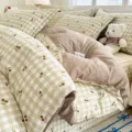 Fresh pure cotton bedding set with green plaid and cherry print for all seasons home decor. - Sweet and Sour Cherry / 150x200cm Single Duvet Cover [Combed Cotton Comfortable & Skin-Friendly]