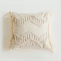 Bohemian beige tufted throw pillow cover with chevron pattern and fringe for sofa decor home. - Funi Square Style / 45x45cm