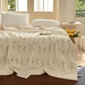 Floral embroidered summer cotton quilt breathable thin air conditioning blanket for home bed. - Ink Floral Shadows / 150x200cm Summer Quilt