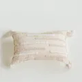 Bohemian throw pillow cover, beige cotton linen decorative cushion with tassels and tufted stripes. - Chris Long Style / 30x50cm