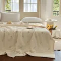 Beige Floral Embroidered Summer Quilt Breathable Cotton Air Conditioning Comforter - Whispering Grass Breeze