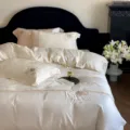 Luxury French style pima cotton jacquard sateen 4-piece bedding set for double bed. - Paris Lovers - Shadow White / 1.5m Bed Sheet 4-Piece Set (Duvet 200x230cm)