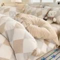 Cotton duvet cover for single bed, geometric pattern beige grey bedding set for dormitory. - Regis - Yellow