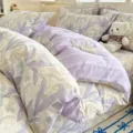 Purple leaf pattern cotton duvet cover with delicate lace trim single bedding set - Purple Leaf Charm