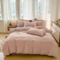 100% Baumwolle geraute einfarbige farbblockierte bestickte Bettwäsche 4-teiliges Set rosa stil - Rosa Grau / 1,2m Flachbettlaken 3-teiliges Set