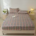 Retro Baumwolle kariertes Spannbettlaken Set mit Kissenbezügen für gemütliches Schlafzimmer. - Naturfarben / 90*190CM