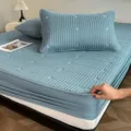 Blue quilted fitted sheet with clover embroidery waterproof mattress protector set. - Clover - Blue