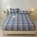 Kariertes Spannbettlaken Set, Blau Rosa Vintage Baumwollbettwäsche, Einzel Doppelbett - Noca / 90*190CM