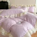 French palace style lavender washed cotton jacquard double-layer chiffon lace 4-piece bedding set - Sweet Dream Purple