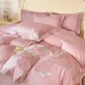 Juego de cama de 4 piezas de algodón bordado floral rosa, funda nórdica y fundas de lujo. - Colección floral - malva claro
