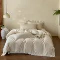 French style jacquard cotton linen bedding set, elegant hollow lace trim duvet cover and sheets. - Four-piece Bedsheet Set For 1.5m Bed
