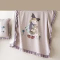 Sommer gewaschene Baumwoll-Decke mit Rüschen und süßem Mädchen-Druck, weiche bequeme Bettwäsche. - Prinzessin-Violett / Kissenbezüge / Paar