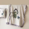 Double ruffled summer quilt set, washed cotton thin air conditioning blanket with cute girl print. - Happy Childhood - Purple