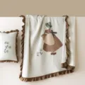 Washed cotton summer air conditioning quilt with brown ruffles and vintage girl pattern SKU. - Girly Brown