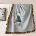 Washed cotton air conditioning quilt set with cute cartoon print and brown ruffles. - Childhood Dream Brown