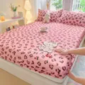Rosa Leo Print Spannbetttuch Süßes Cartoon Bär Design Weiche Baumwolle Bettwäsche Set - Rosa Leopardenkatze / 48x74cm Kissenbezüge Paar