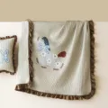 Summer washed cotton air conditioner quilt with pillow and brown ruffles, cute pony design. - Pony Brown