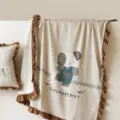 Double washed cotton summer cool quilt with brown ruffles and cute cartoon animal print bedroom blanket - Elephant Brown