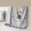 Summer washed cotton air conditioning quilt set with cute elephant print and ruffles for home use - Blue Elephant