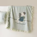 Washed cotton summer cool quilt with elegant ruffles, lightweight breathable blanket for bedroom. - Elephant Green