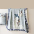 Blue checkered summer air conditioning quilt with cute giraffe pattern and ruffles and pillow. - Giraffe Blue
