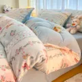 Milk fleece winter thickened 4-piece bedding set warm coral fleece duvet cover bed sheet - Hera Garden / 0.9m Bed 3-Piece Set
