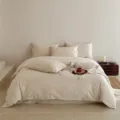 Beige cotton linen bedding set, embossed jacquard duvet cover with soft pillowcases. - Wind through Vines / 1.2m Flat Sheet 3-Piece Set