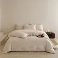 Minimalist solid color cotton linen bedding set, embossed jacquard duvet cover and pillowcases. - Forest Whispers / 1.2m Flat Sheet 3-Piece Set