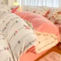Thickened milk velvet winter bedding set, floral and bow print duvet cover and bedsheet. - Annie's Garden